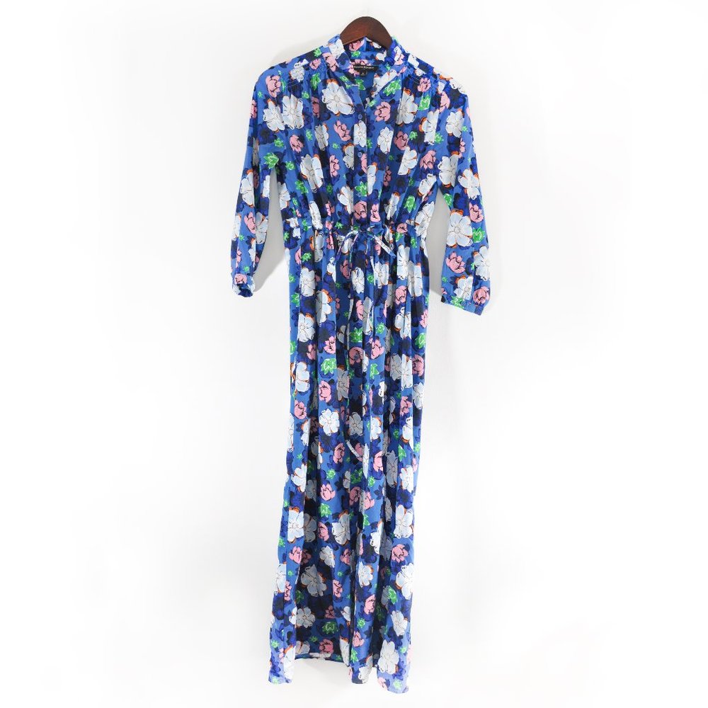 Banana Republic Royal Blue Floral Button-Front Maxi Dress